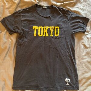 Stussy Charcoal Tee with Yellow Tokyo Print
